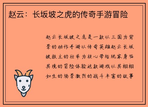 赵云：长坂坡之虎的传奇手游冒险